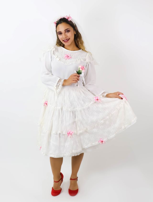 Festa Junina Noiva fita pink flores xadrez